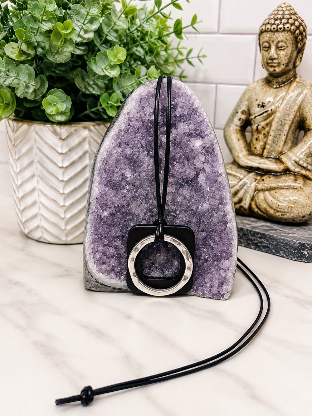 Modern Boho Geometric Pendant Black Cord Necklace 🖤✨
